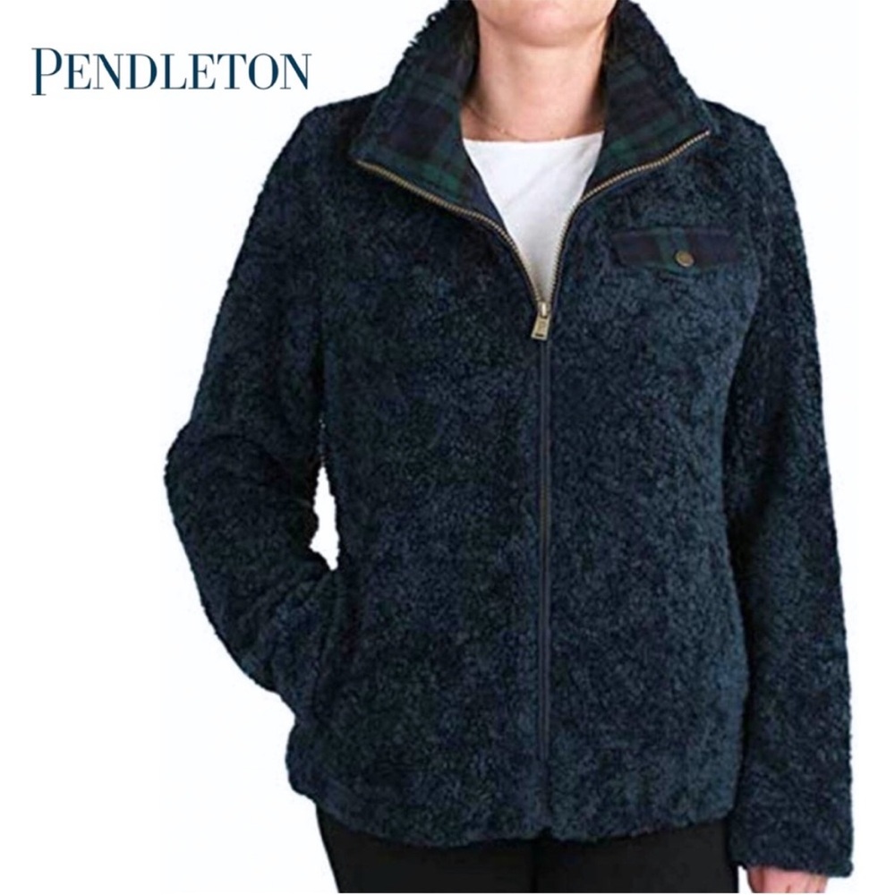 Pendleton Fleece Faux Sherpa Jacket In Dark Blue Size S